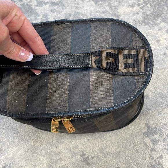 Vintage Fendi Pequin Stripe Vanity Cosmetic Case Top Handle Zip Around Toiletry - Picture 5 of 17
